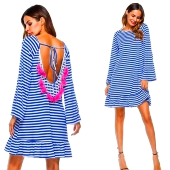 Philosophy Dresses & Skirts - NWT Philosophy cut and sew dress with bright pink fringe detail on the back